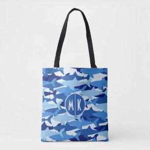 Blauw haaienpatroon Monogram Tote Bag