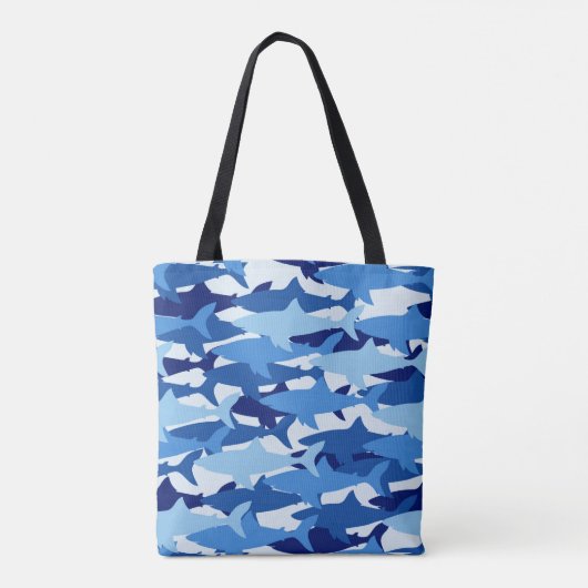 Blauw haaienpatroon | Monogram Tote Bag (Achterkant)