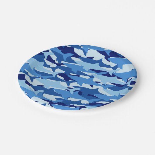 Blauw haaienpatroon papieren bordje (Gekanteld)