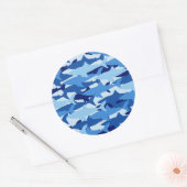 Blauw haaienpatroon ronde sticker (Envelop)