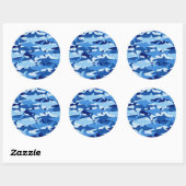 Blauw haaienpatroon ronde sticker (Vel)