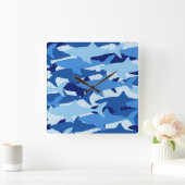 Blauw haaienpatroon vierkante klok (Huis)