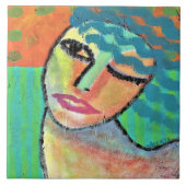 Blauw Haar Abstract Schilderen op OSB Keramische T Tegeltje (Voorkant)