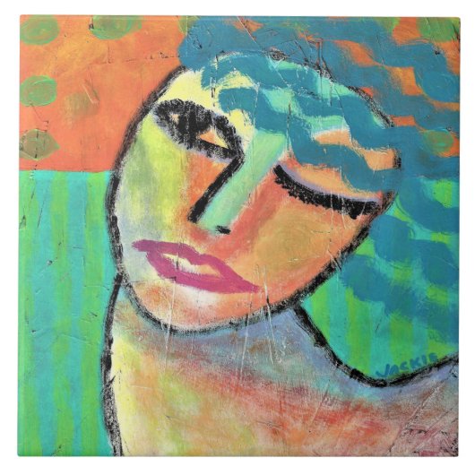 Blauw Haar Abstract Schilderen op OSB Keramische T Tegeltje (Voorkant)