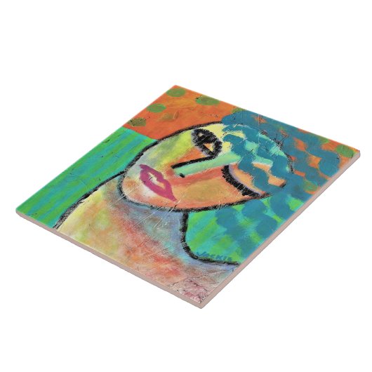 Blauw Haar Abstract Schilderen op OSB Keramische T Tegeltje (Zijkant)