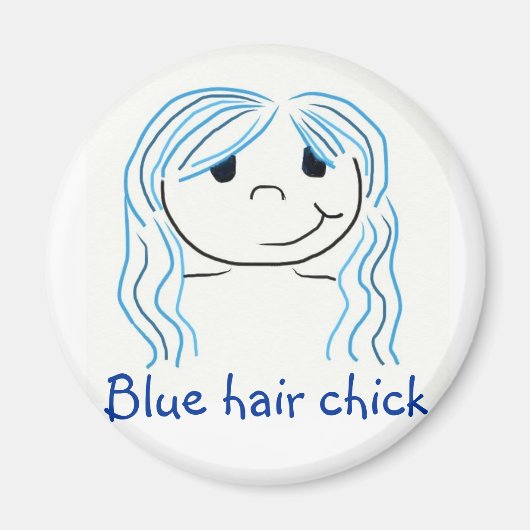 Blauw haar chick magneet (Voorkant)