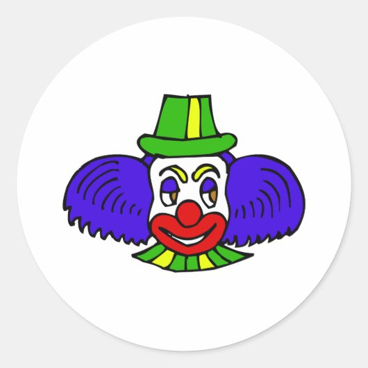 Blauw haar clown hoofd ronde sticker (Voorkant)