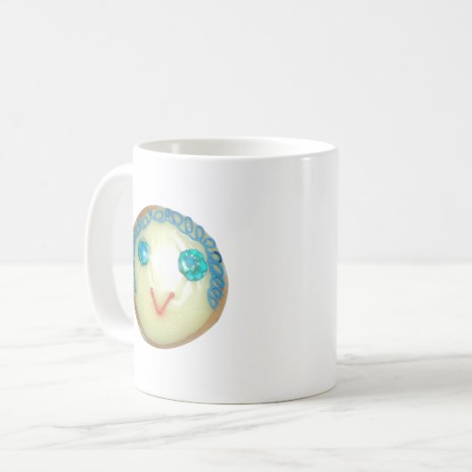 Blauw Haar Emoji Art Print/Grafisch Koffiemok (Voorkant links)