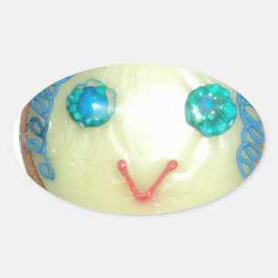 Blauw Haar Emoji Art Print/Grafisch Ovale Sticker