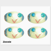 Blauw Haar Emoji Art Print/Grafisch Ovale Sticker (Vel)