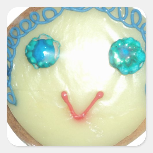 Blauw Haar Emoji Art Print/Grafisch Vierkante Sticker (Voorkant)