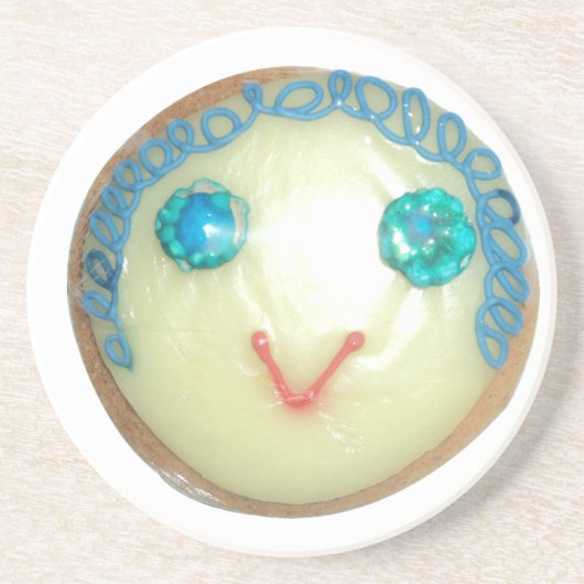 Blauw Haar Emoji Art Print/Grafisch Zandsteen Onderzetter (Voorkant)