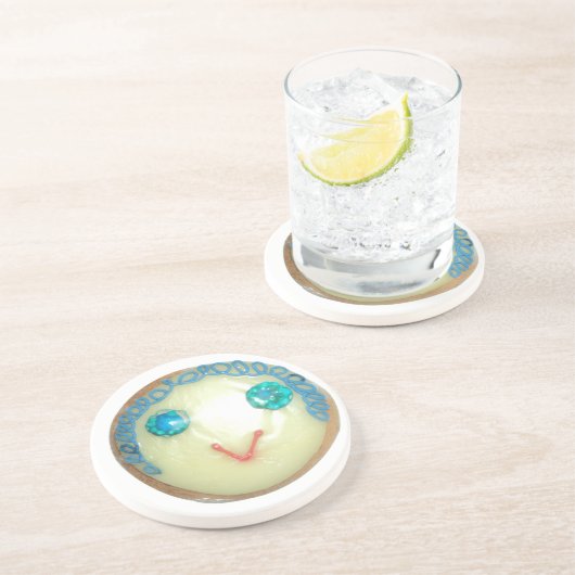 Blauw Haar Emoji Art Print/Grafisch Zandsteen Onderzetter (Zijkant)