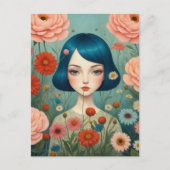 Blauw haar en bloemen briefkaart (Voorkant)