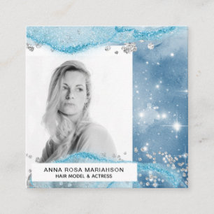 *~* Blauw Haar Model Actrice Zilver Glitter - FOTO Vierkante Visitekaartje