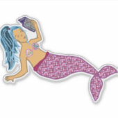 Blauw Haar, Roze Staart Zeemeermin Lezen Sticker (Voorkant)