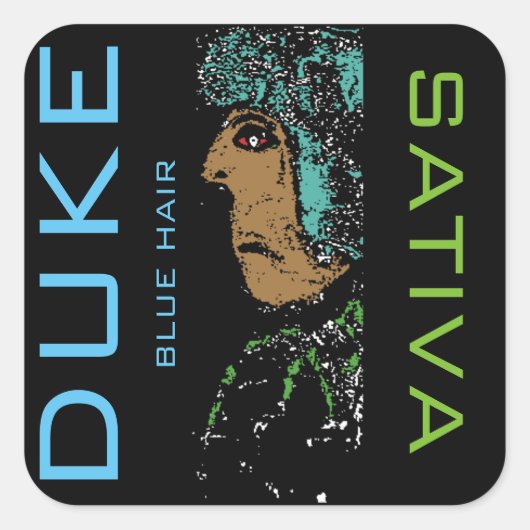 BLAUW HAAR SATIVA VIERKANTE STICKER (Voorkant)