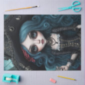Blauw Haired Disheveled Pirate Girl Decoupage Papi Tissuepapier (Craft)