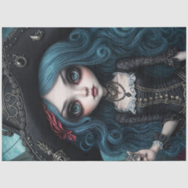 Blauw Haired Disheveled Pirate Girl Decoupage Papi Tissuepapier