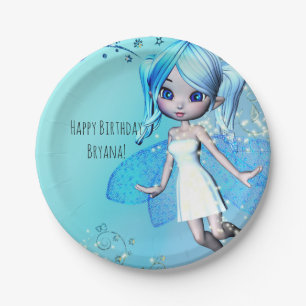 Blauw Haired Fairy Meisjes Verjaardagsfeest Papieren Bordje