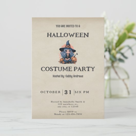  Blauw Haired Witch  Halloween Kaart (Staand voorkant)