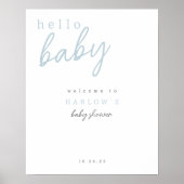 Blauw Hallo Baby Modern Baby shower Welkomstteken Poster (Voorkant)