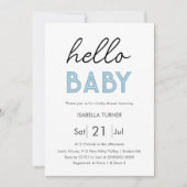 Blauw HALLO | BABY | Uitnodiging voor Baby shower (Voorkant)