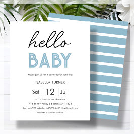 Blauw HALLO | BABY | Uitnodiging voor Baby shower