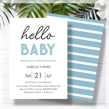 Blauw HALLO | BABY | Uitnodiging voor Baby shower