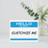 Blauw Hallo mijn naam is ... Personaliseerbaar Briefkaart (Staand voorkant)