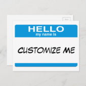 Blauw Hallo mijn naam is ... Personaliseerbaar Briefkaart (Voorkant / Achterkant)