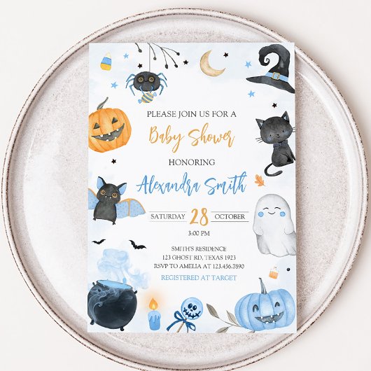 Blauw Halloween Baby shower Kaart