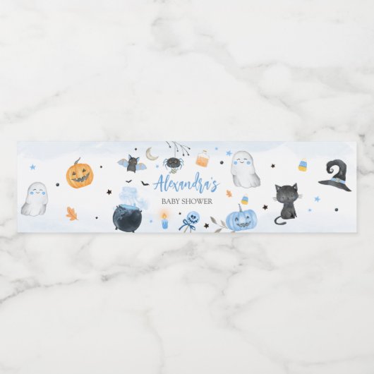 Blauw Halloween Baby shower Waterfles Etiket (Enkel label)