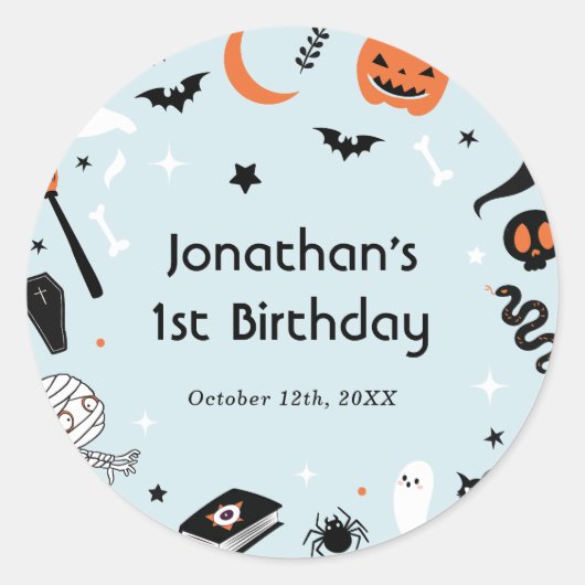 Blauw Halloween Jongen Verjaardagsfeest Ronde Sticker (Voorkant)