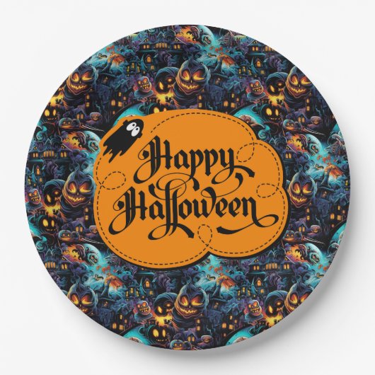 Blauw Halloween Papieren Bordje (Voorkant)