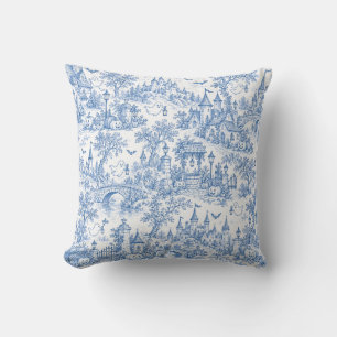 Blauw Halloween Toile Patroon Spooky Village Geest Kussen