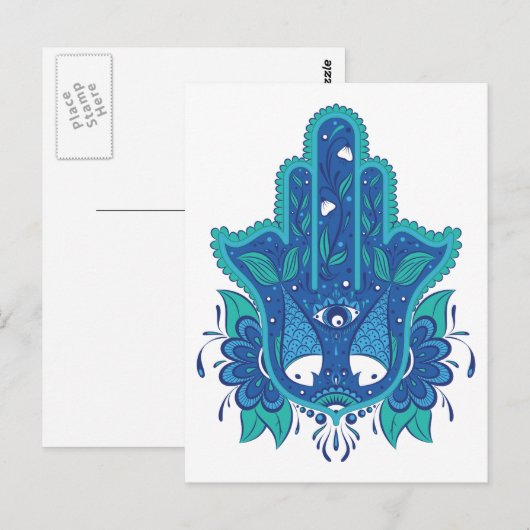 Blauw Hamsa-ontwerp Briefkaart (Voorkant / Achterkant)