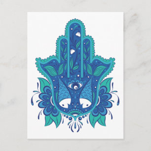 Blauw Hamsa-ontwerp Briefkaart