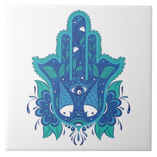 Blauw Hamsa-ontwerp Tegeltje (Voorkant)