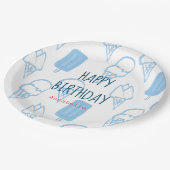 Blauw Hand Geschilderd IJs Patroon Verjaardag Papieren Bordje (Gekanteld)