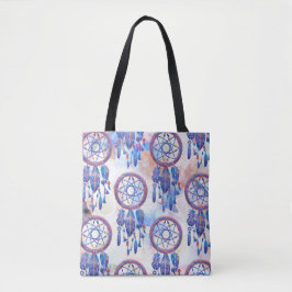 Blauw Hand geschilderd Waterverf Modern Boho Tote Bag
