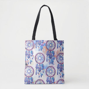 Blauw Hand geschilderd Waterverf Modern Boho Tote Bag