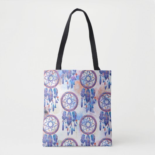 Blauw Hand geschilderd Waterverf Modern Boho Tote Bag (Voorkant)