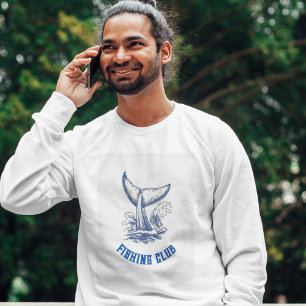 Blauw Hand getrokken Zee Whale Gevist Club T-shirt