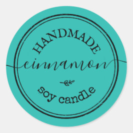 Blauw handgemaakt schrift zwart rand productlabel ronde sticker