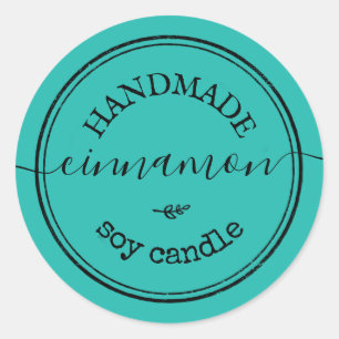 Blauw handgemaakt schrift zwart rand productlabel ronde sticker