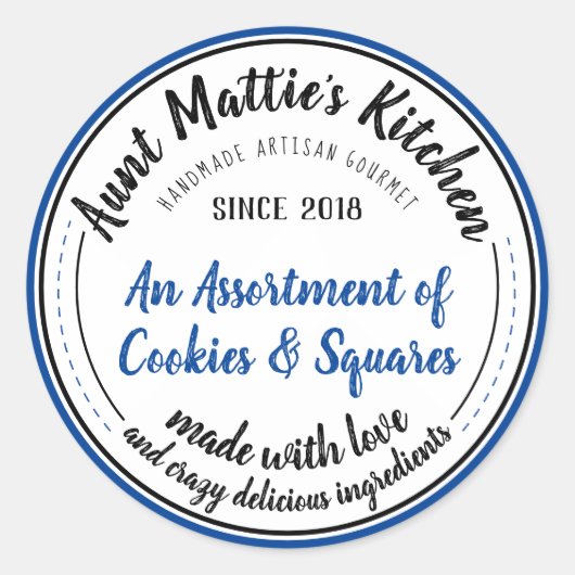 Blauw Handgemaakte Artisan Gourmet Food Label (Voorkant)