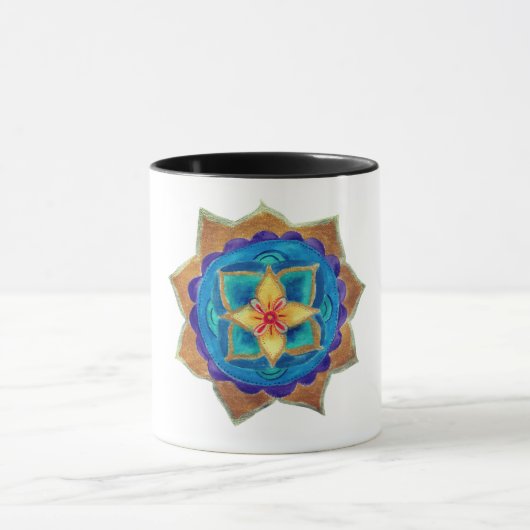 Blauw handgeschilderd mandala kunst Ringer Combo M Mok (Midden)