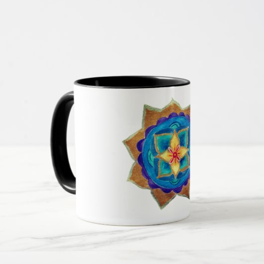 Blauw handgeschilderd mandala kunst Ringer Combo M Mok (Voorkant links)