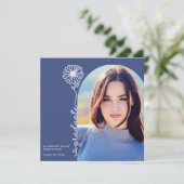 Blauw handgeschreven Floral foto Afstuderen Kaart (Staand voorkant)